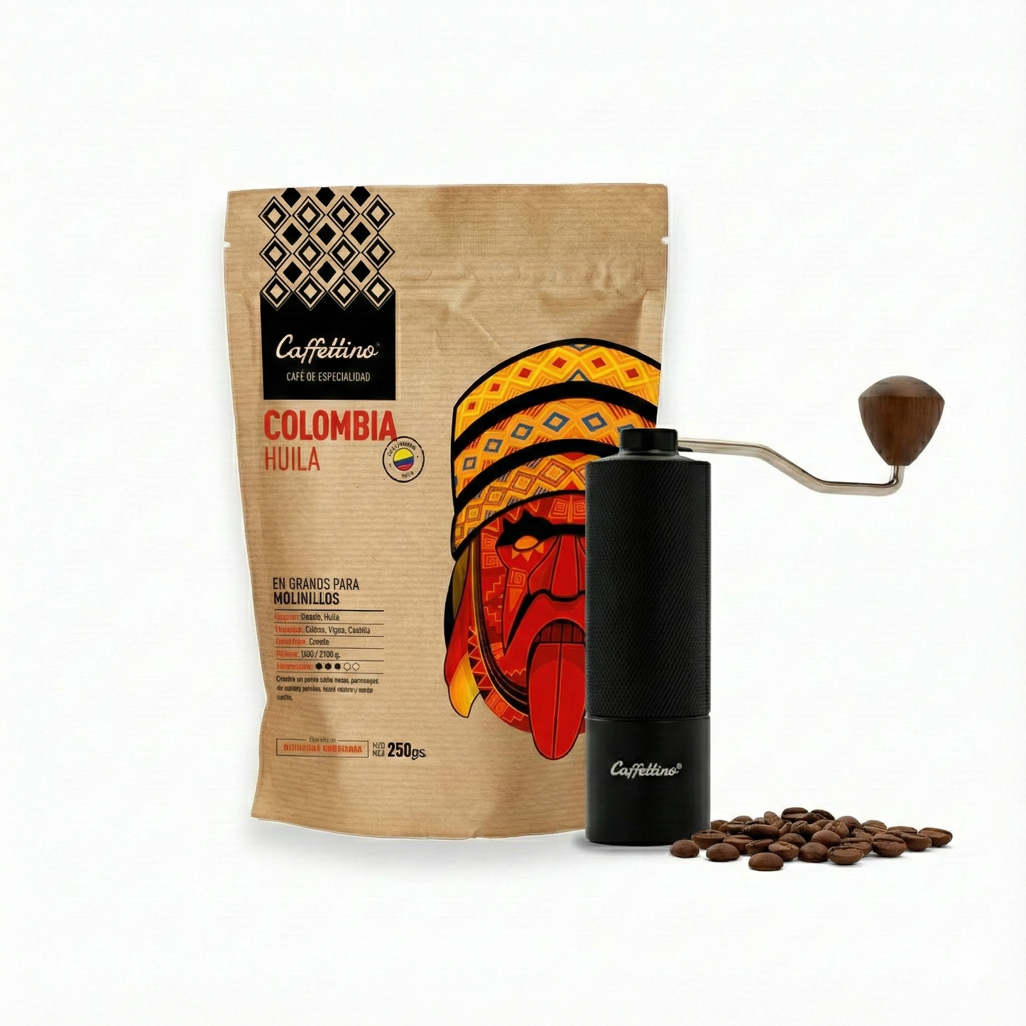 Combo Café de Especialidad Colombia Huila + Molinillo con regulador interno Caffettino