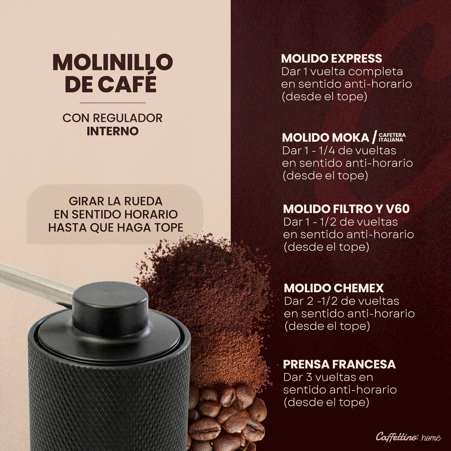 Molinillo de café manual Caffettino con regulador interno Caffettino