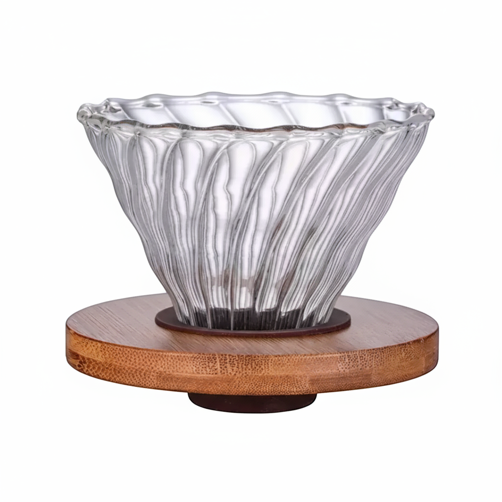 Dripper para V60 de vidrio con soporte de madera
