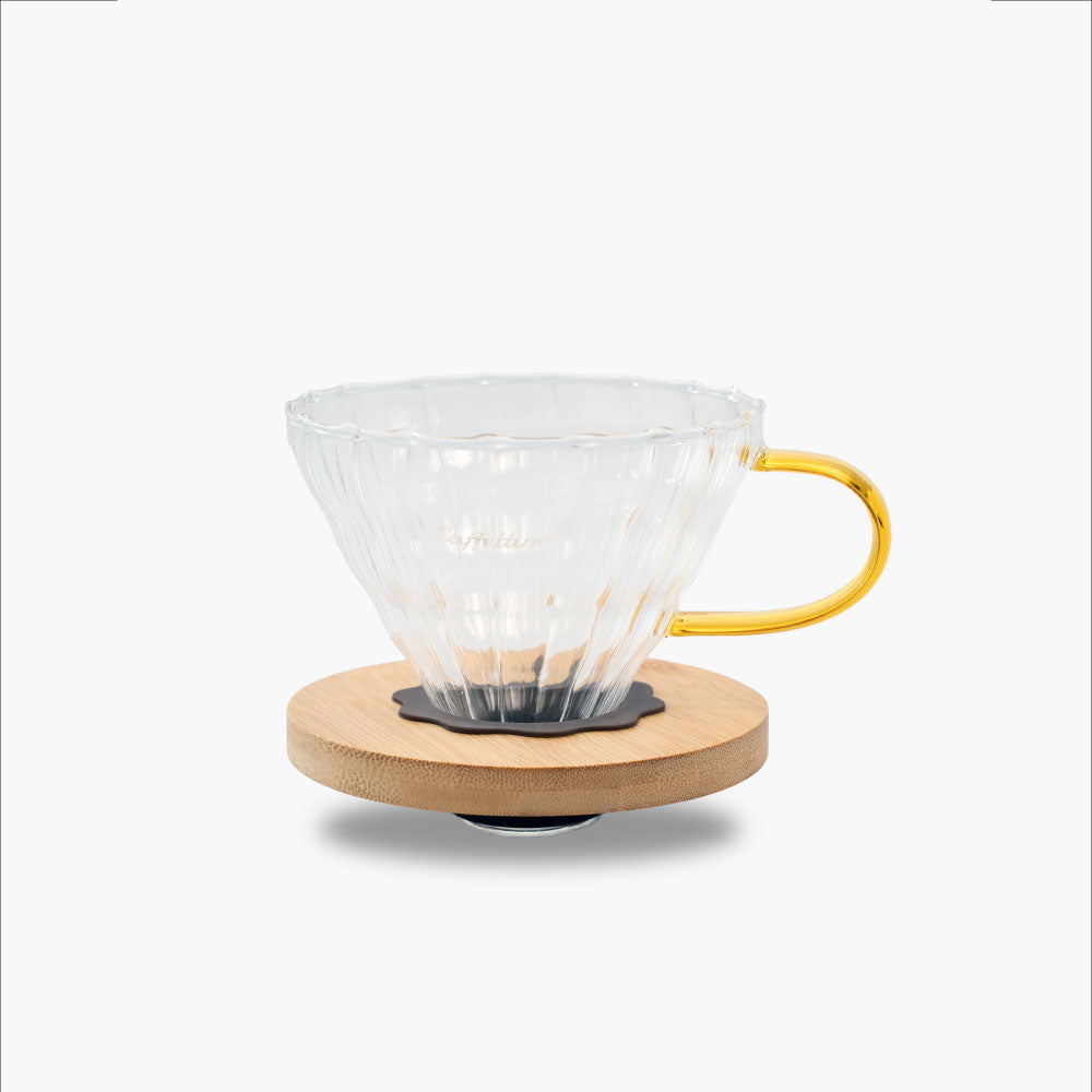Dripper para V60 de vidrio con soporte de madera Caffettino