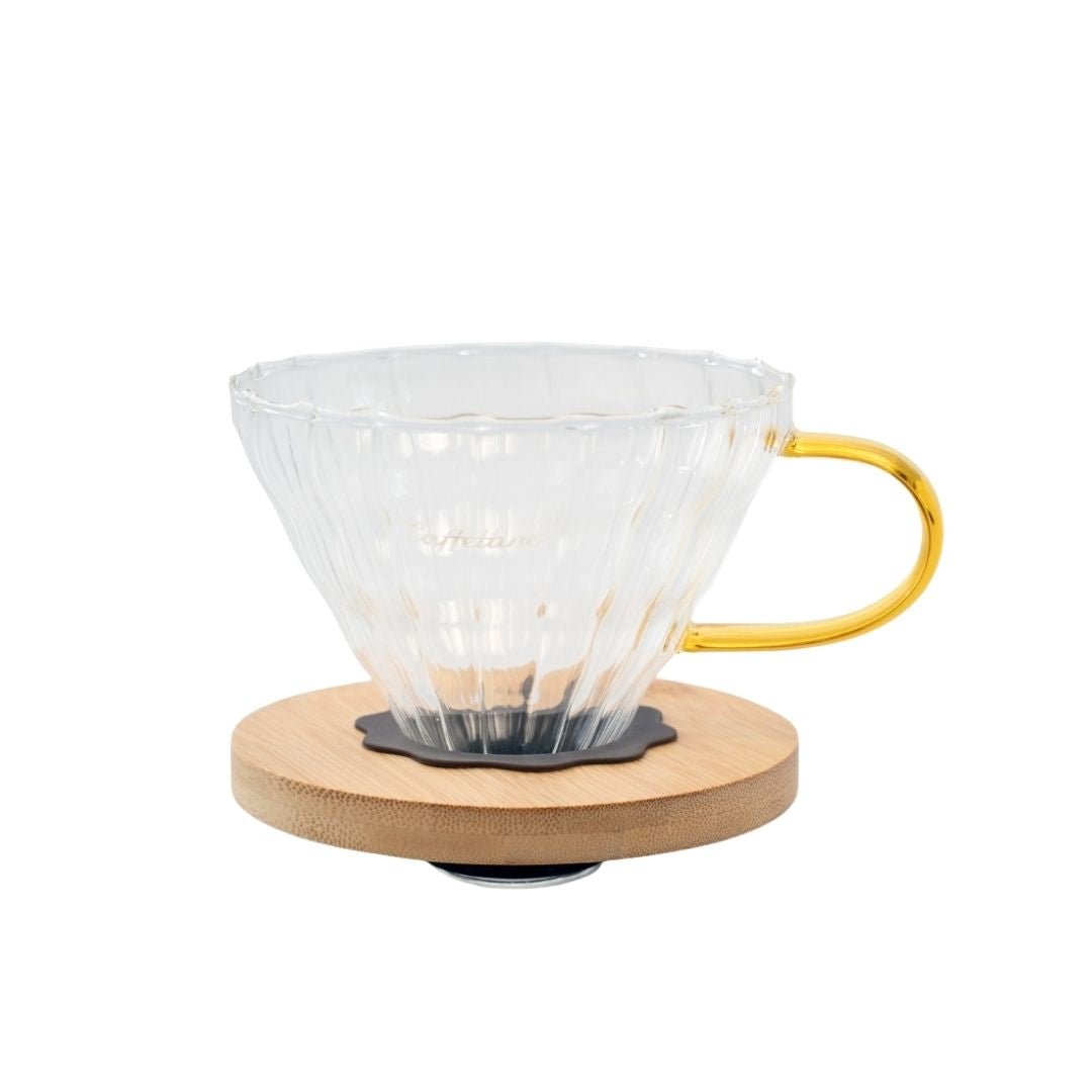 Dripper para V60 de vidrio con soporte de madera Caffettino